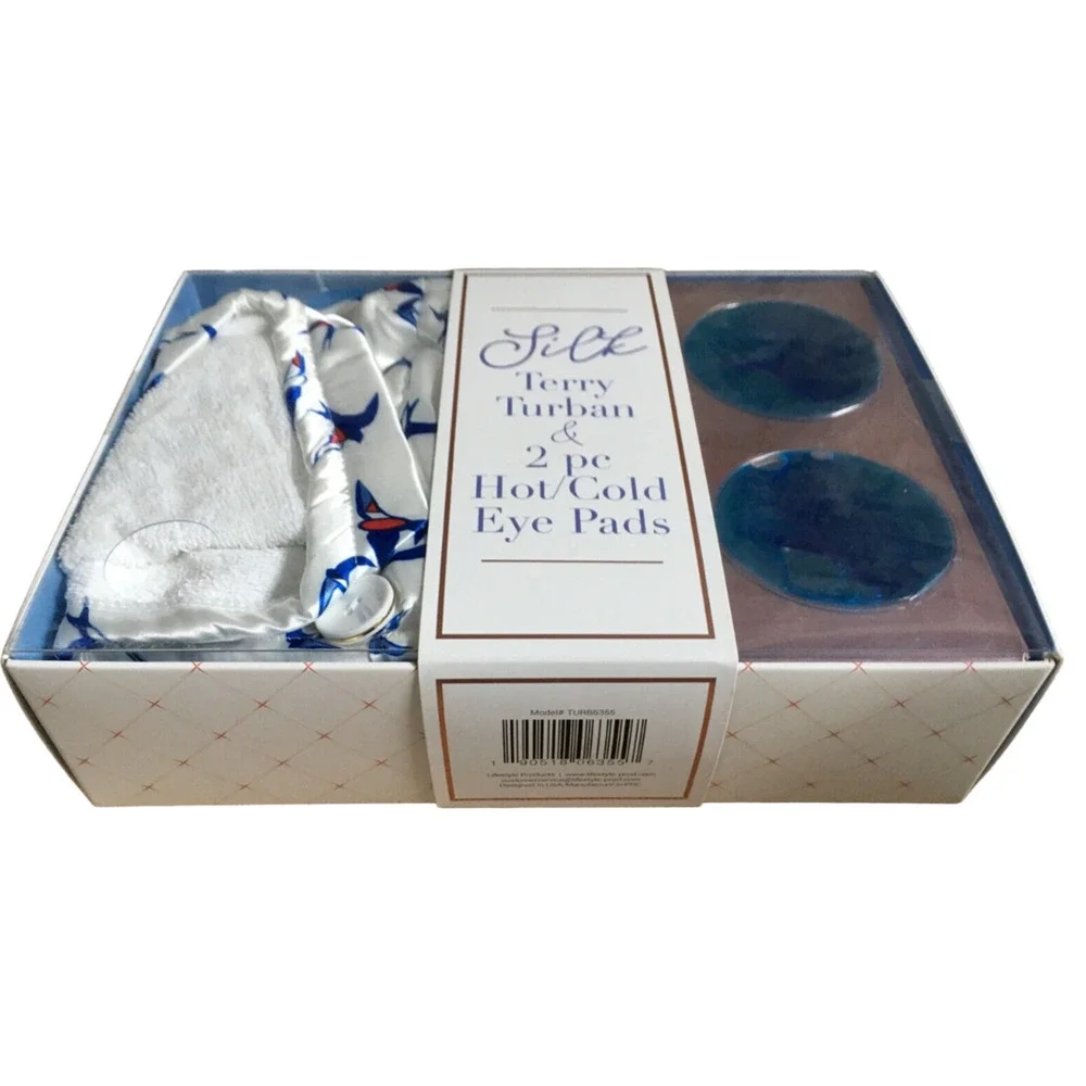 Tru Spa Silk Terry Turban & 2 Pc Hot/cold Eye Pads Spa Womens Set New